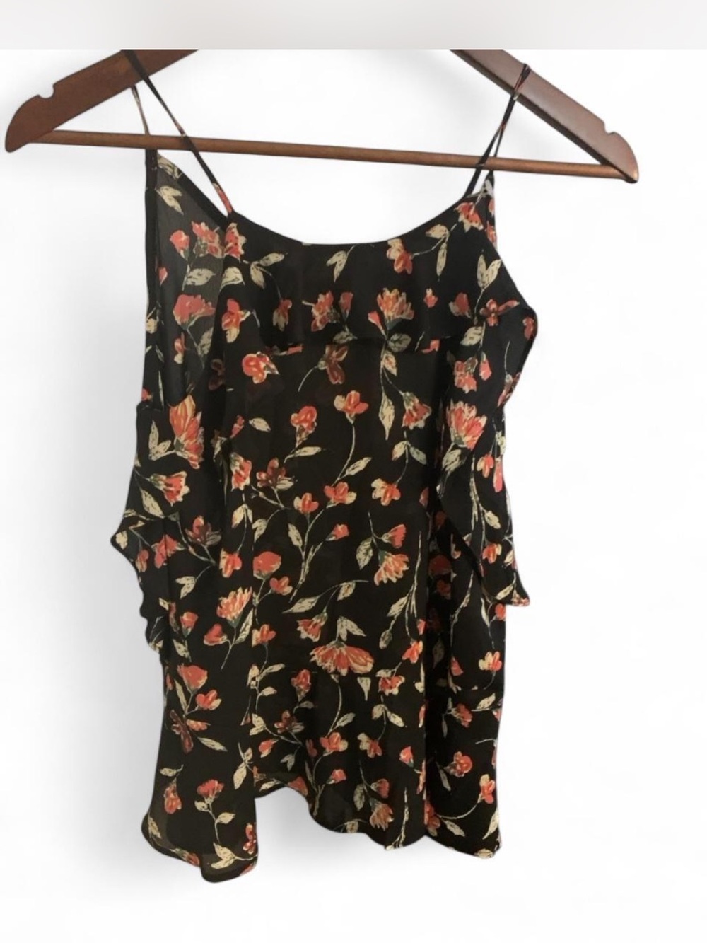 Boho hippie Floral Print Black Spaghetti-Strap Women's Cami Top size S